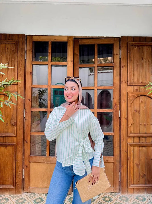 The Modern Striped Wrap Blouse Nosha Store