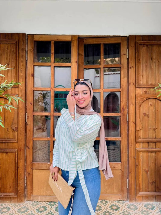 The Modern Striped Wrap Blouse Nosha Store