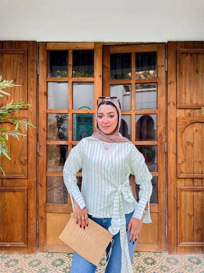The Modern Striped Wrap Blouse Nosha Store