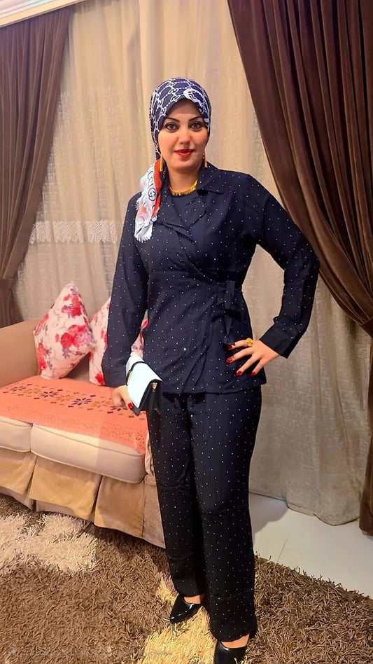Polka Dot Wrap Blouse & Pants Set Nosha Store